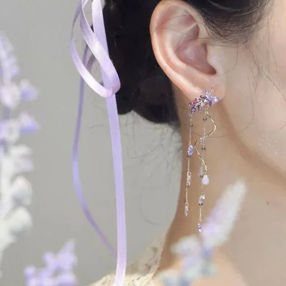 Wisteria Purple Zircon Tassel Earrings - Picture 3 of 4